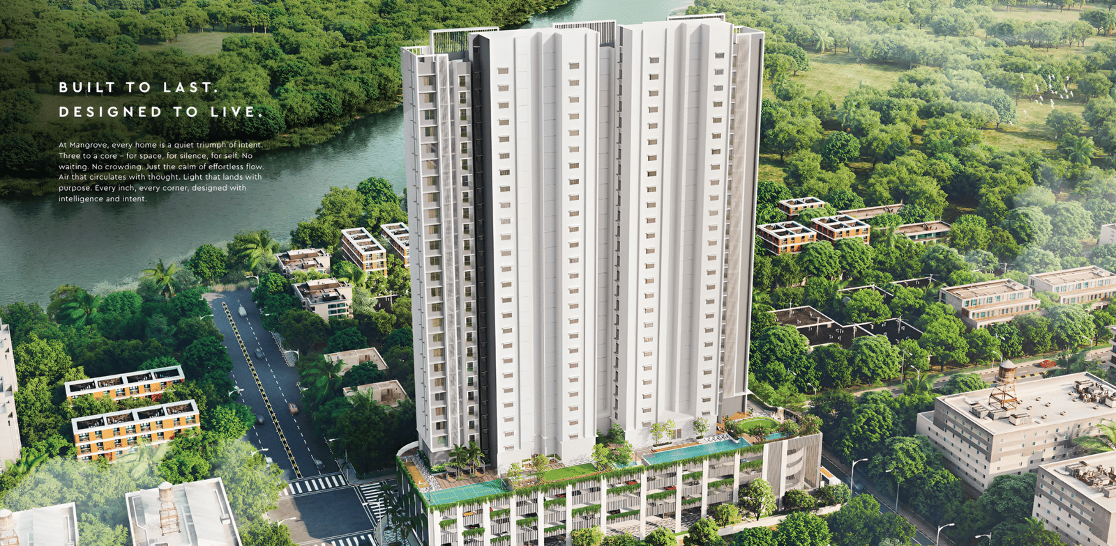 Kumar Vibe Mangrove Bangur Nagar Goregaon West iconic high-rise tower with podium amenities and lush green surroundings