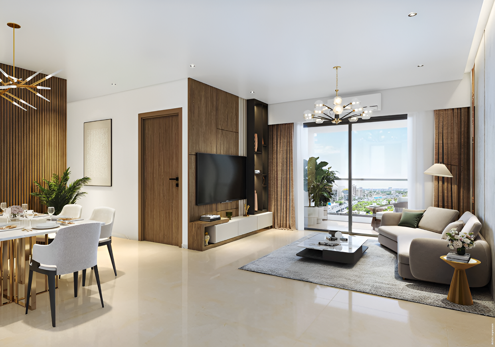 Kumar Vibe Mangrove Bangur Nagar Goregaon West luxury living and dining hall with modern interiors and open balcony views