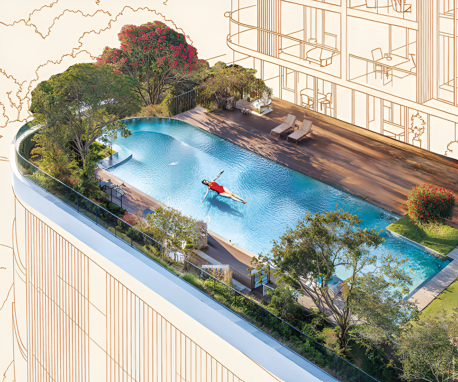 Kumar Vibe Mangrove Bangur Nagar Goregaon West luxury swimming pool deck with landscaped surroundings and open views
