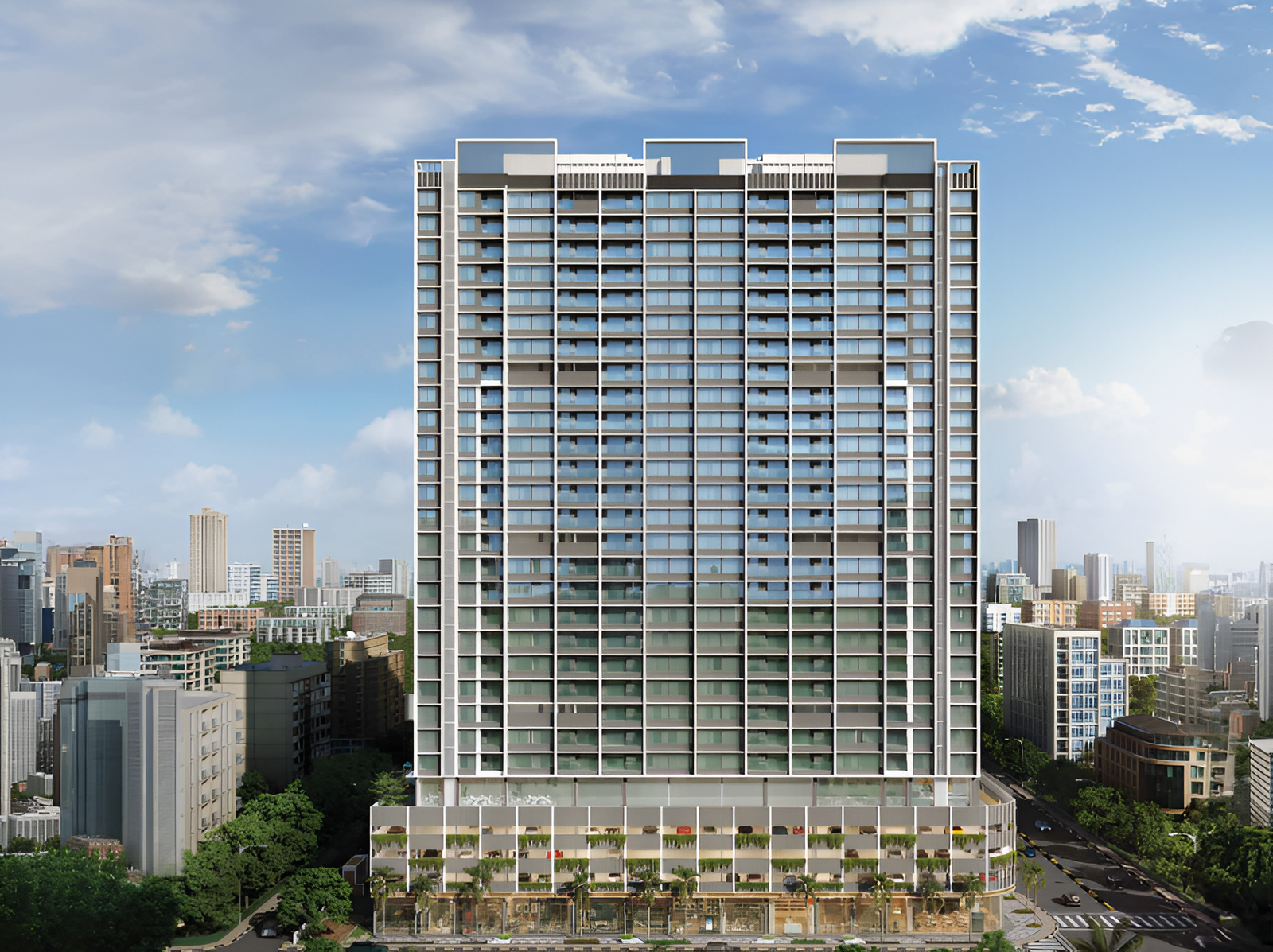 Kumar Vibe Mangrove Bangur Nagar Goregaon West premium high-rise elevation with expansive glass façade and podium-level design